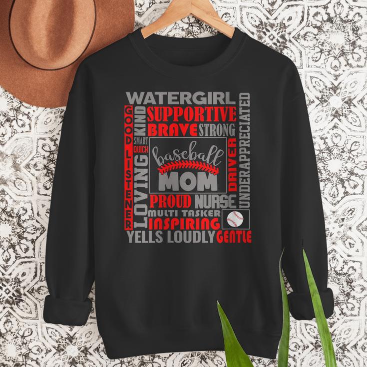 Baseball Mom Traits For Great Mothers Grey And Red Women Crewneck Sweatshirt