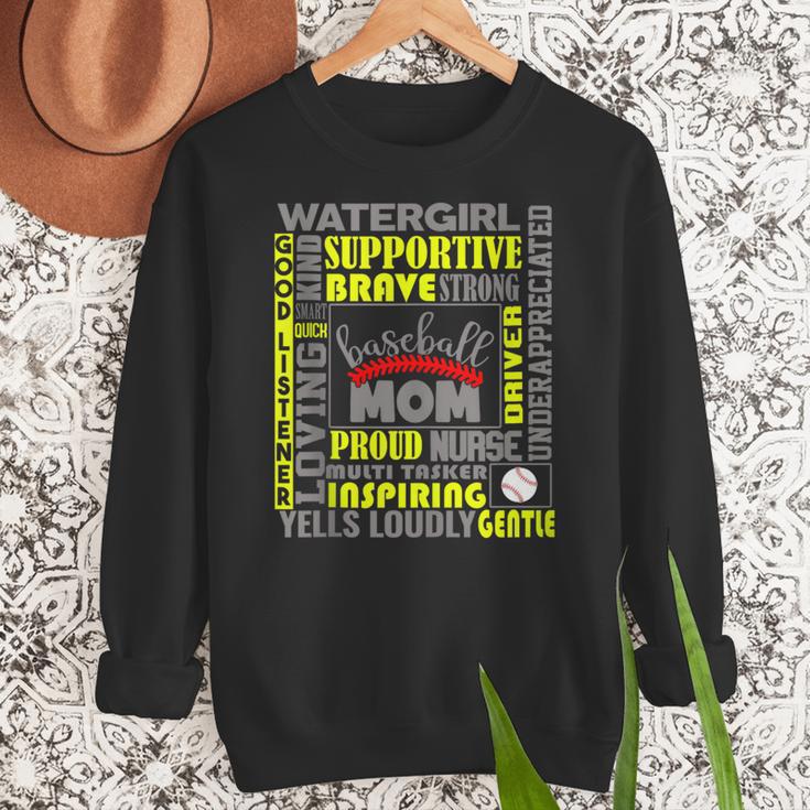 Baseball Mom Traits For Great Mothers Grey And Yellow Women Crewneck Sweatshirt Baseball Mom Traits For Great Mothers Grey And Yellow Women Crewneck Sweatshirt