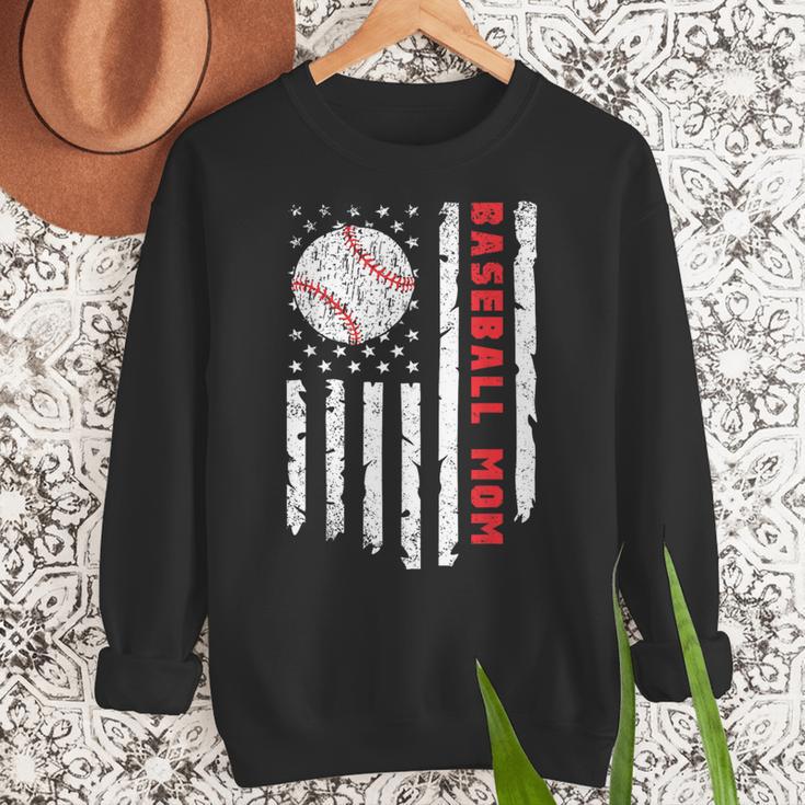 Baseball MOM USA American Flag Patriotic Mama Mother's Day For Women Kids Men Women Crewneck Sweatshirt