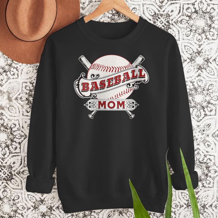 Baseball Mom Vintage Retro Game Day Son Supporter Fan Women Crewneck Sweatshirt