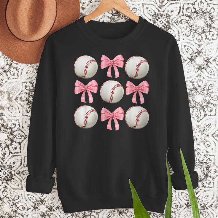 Baseballs And Bows Coquette Baseball Mom Baseball Coach Girl Women Crewneck Sweatshirt