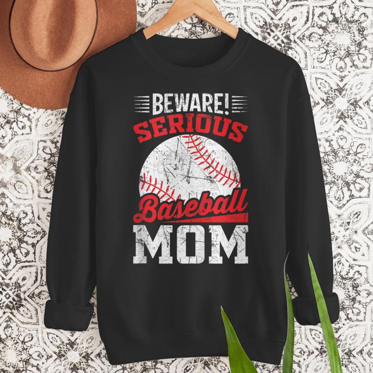 Beware Serious Baseball Mom Game Cheerleading Family Women Crewneck Sweatshirt