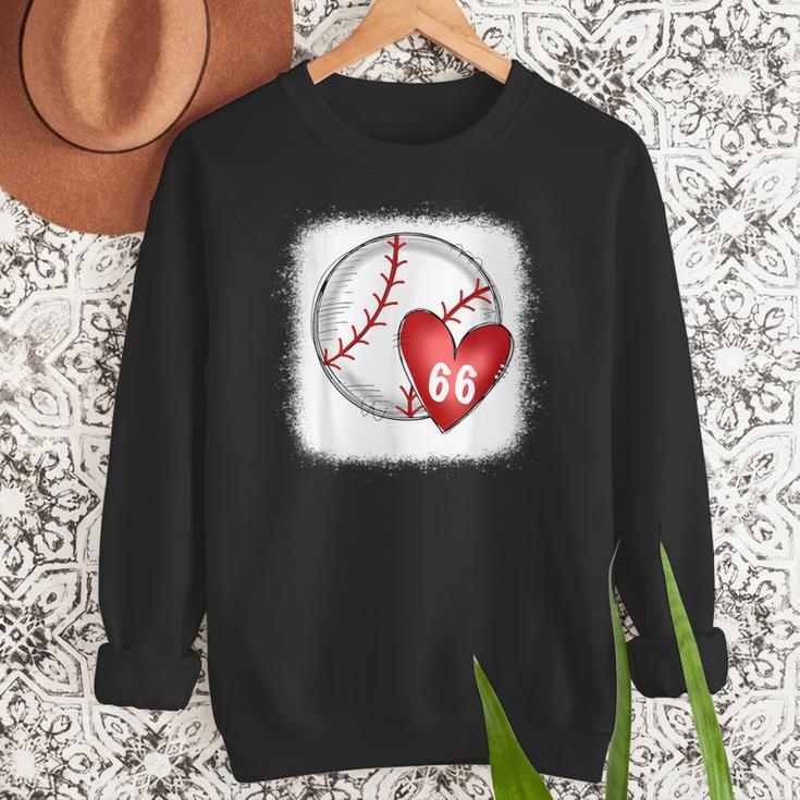 Bleached Custom Baseball Mom Number 66 Heart For Mom Women Crewneck Sweatshirt Bleached Custom Baseball Mom Number 66 Heart For Mom Women Crewneck Sweatshirt