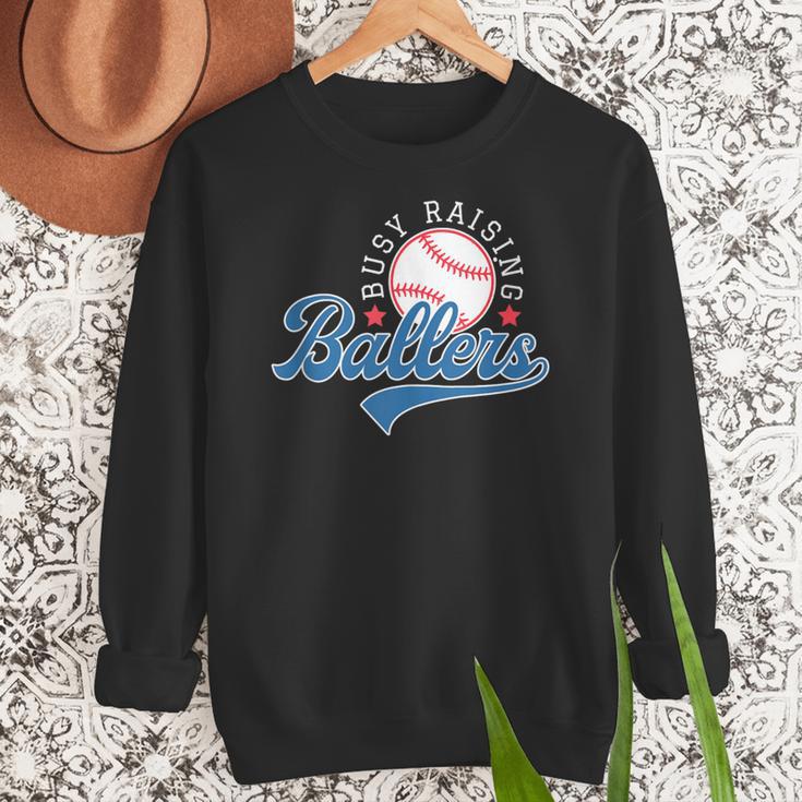 Busy Raising Ballers Baseball Mom Group Tee Women Crewneck Sweatshirt