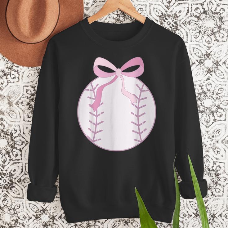 Coquette Baseball Mom Pink Bow Baseball Mama Women Crewneck Sweatshirt