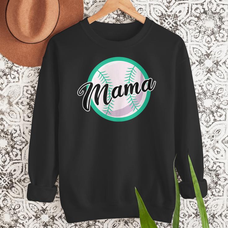 Cute Mama Script Font On Baseball Mom Women Crewneck Sweatshirt