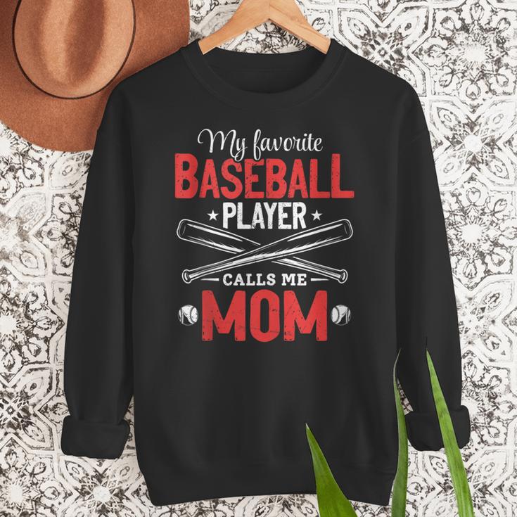 My Favorite Baseball Player Calls Me Mom Baseball Moms Women Crewneck Sweatshirt