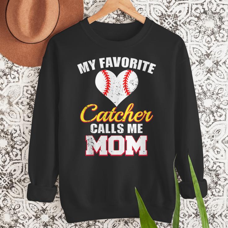 My Favorite Catcher Calls Me Mom Catcher Baseball Mom Heart Women Crewneck Sweatshirt