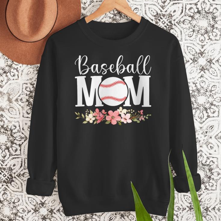 Floral Baseball Mom Mother's Day Cute Baseball Mama Mommy Women Crewneck Sweatshirt
