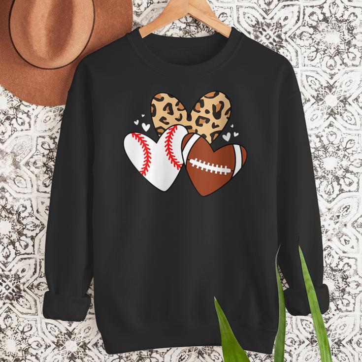 Football Baseball Heart Football Baseball Mom Women Crewneck Sweatshirt