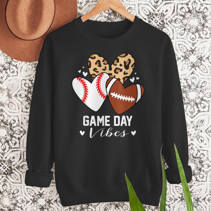 Game Day Vibes Football Baseball Mom Heart Women Crewneck Sweatshirt Game Day Vibes Football Baseball Mom Heart Women Crewneck Sweatshirt
