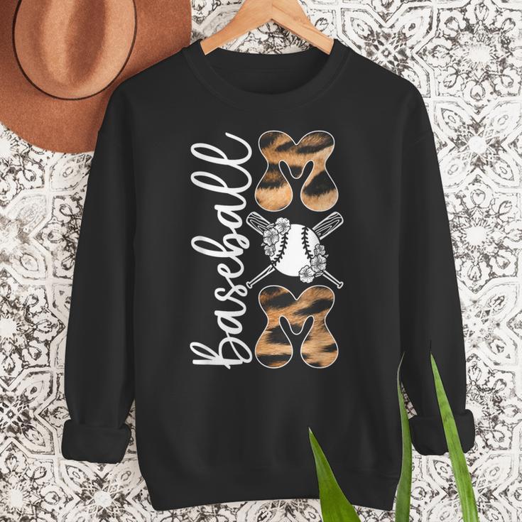 Happy Mother's Day Baseball Mom Leopard Softball Lover Women Crewneck Sweatshirt
