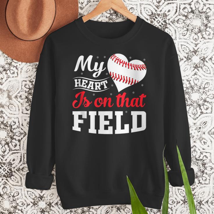 My Heart Is On That Field Baseball Player Baseball Mom Women Crewneck Sweatshirt