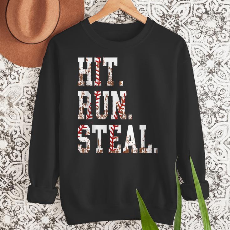 Hit Run Steal Baseball Mom For Women Baseball Women Crewneck Sweatshirt