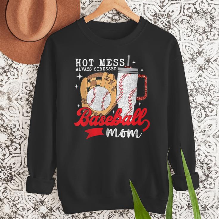 Hot Mess Always Stressed Baseball Mom Women Crewneck Sweatshirt Hot Mess Always Stressed Baseball Mom Women Crewneck Sweatshirt