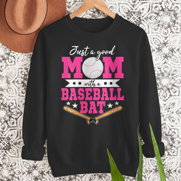 Just A Good Mom With A Baseball Bat Baseball Mom Women Crewneck Sweatshirt