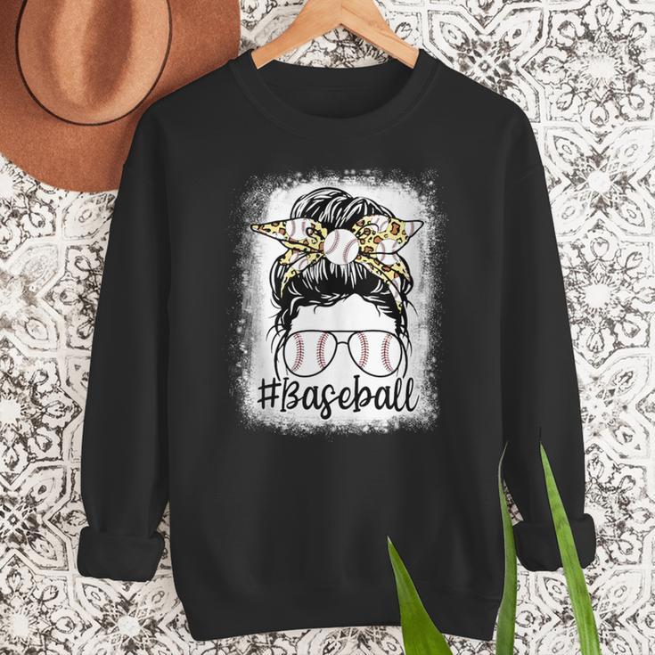 Leopard Messy Bun Mom Mother's Day Baseball Mommy Women Crewneck Sweatshirt Leopard Messy Bun Mom Mother's Day Baseball Mommy Women Crewneck Sweatshirt