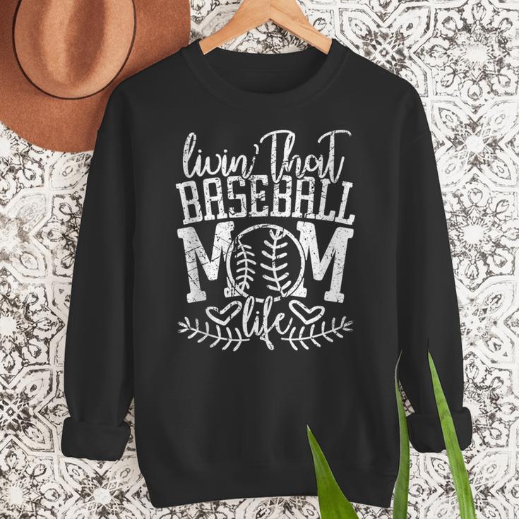 Living That Baseball Mom Life Sporty Humor Women Crewneck Sweatshirt Living That Baseball Mom Life Sporty Humor Women Crewneck Sweatshirt