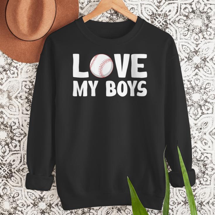 I Love My Boys Baseball Moms Women Crewneck Sweatshirt