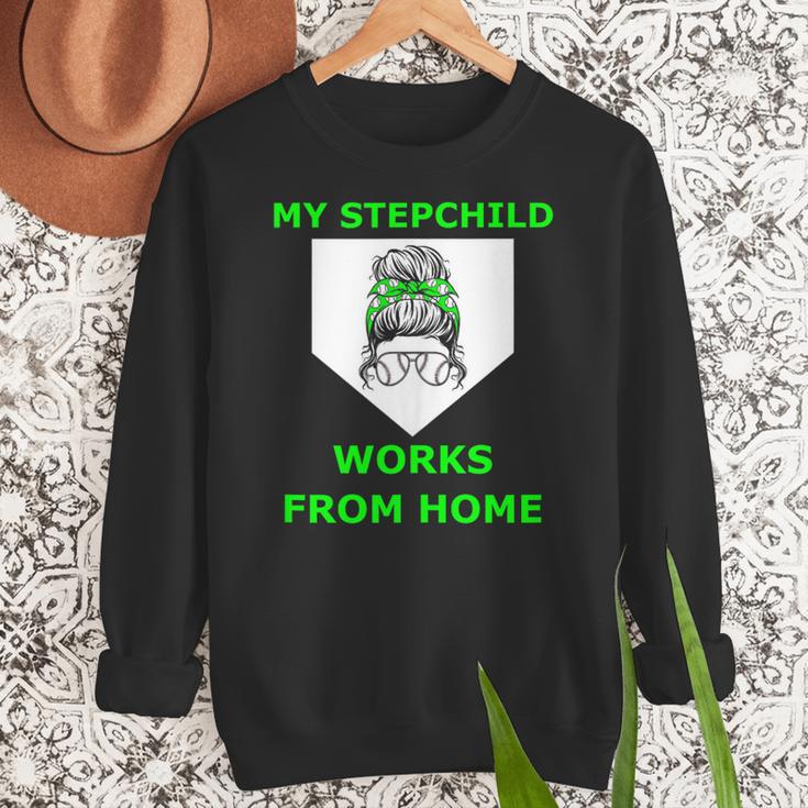 Messy Bun Baseball Mom My Stepchild Works From Home Women Crewneck Sweatshirt Messy Bun Baseball Mom My Stepchild Works From Home Women Crewneck Sweatshirt