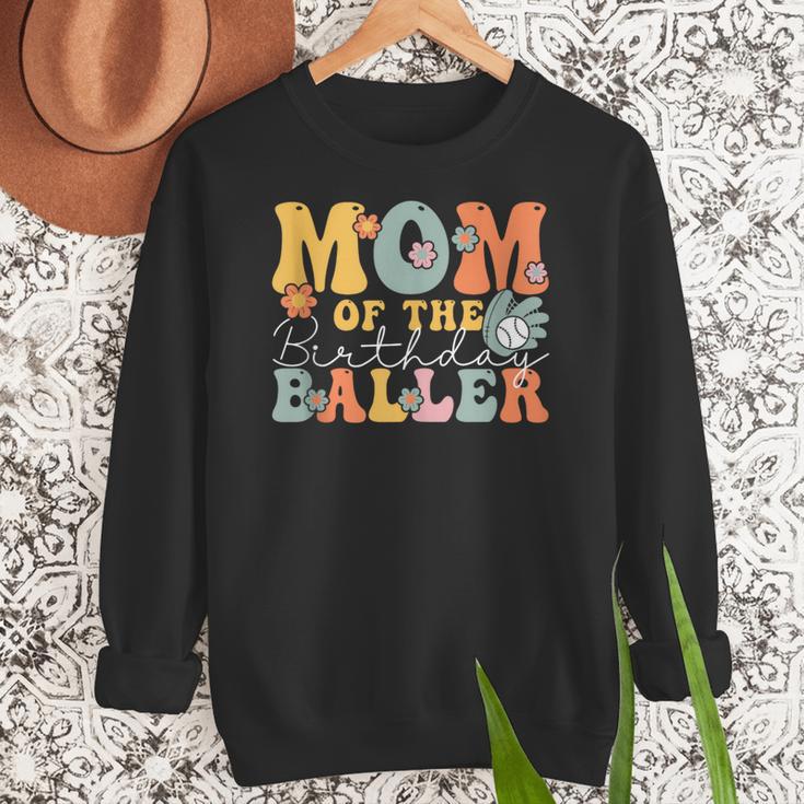 Mom Of The Birthday Baller Groovy Baseball Mom Women Crewneck Sweatshirt Mom Of The Birthday Baller Groovy Baseball Mom Women Crewneck Sweatshirt