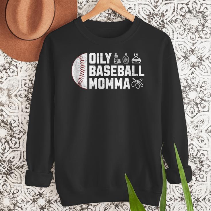 Oily Baseball Momma Essential Oils Meme For Oils Mom Women Crewneck Sweatshirt