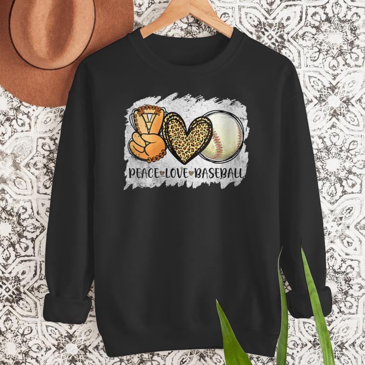 Peace Love Baseball Mom Leopard Print Mother's Day Women Crewneck Sweatshirt Peace Love Baseball Mom Leopard Print Mother's Day Women Crewneck Sweatshirt