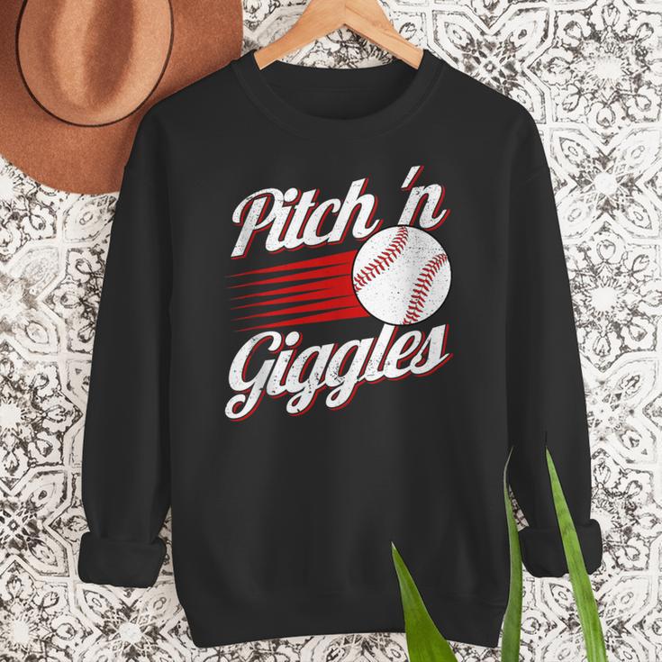 Pitch 'n Giggles Baseball Player Women Baseball Mom Women Crewneck Sweatshirt