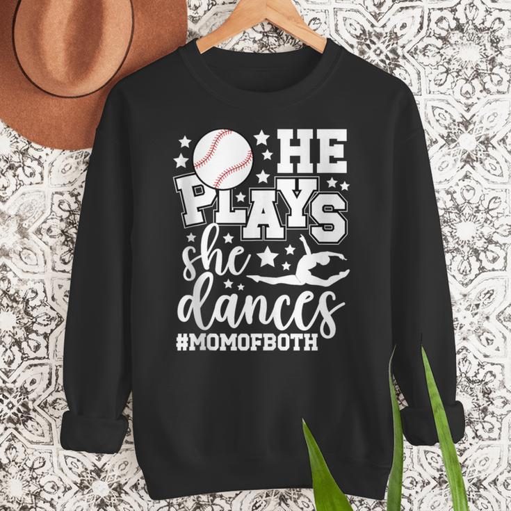 He Plays She Dances Mom Of Both Dancing And Baseball Mom Women Crewneck Sweatshirt He Plays She Dances Mom Of Both Dancing And Baseball Mom Women Crewneck Sweatshirt