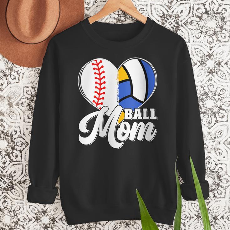 Proud Ball Mom Volleyball Baseball Mom Heart Women Crewneck Sweatshirt