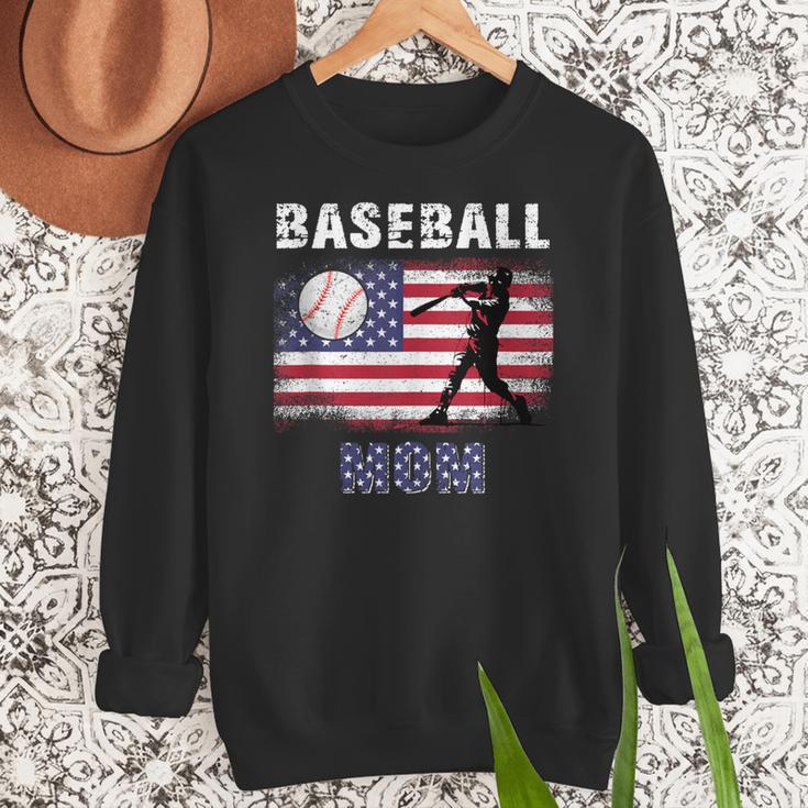 Proud Baseball MOM USA American Flag Family Game Day Women Crewneck Sweatshirt