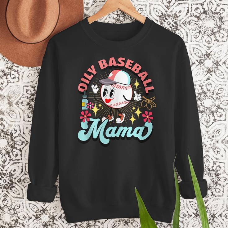 Retro Oily Baseball Mom Meme For Essential Oils Game Day Women Crewneck Sweatshirt Retro Oily Baseball Mom Meme For Essential Oils Game Day Women Crewneck Sweatshirt