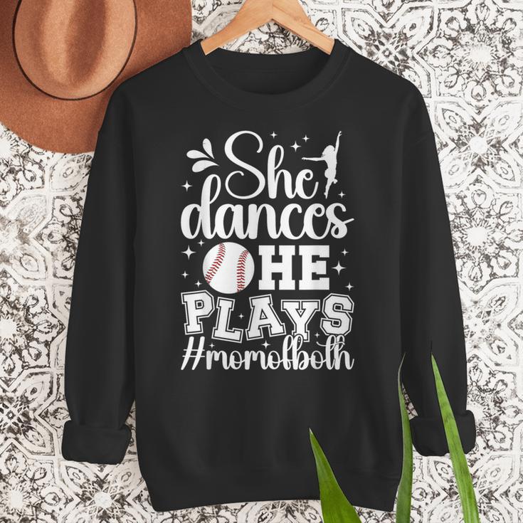 She Dances He Plays Mom Of Both Dance And Baseball Mom Women Crewneck Sweatshirt