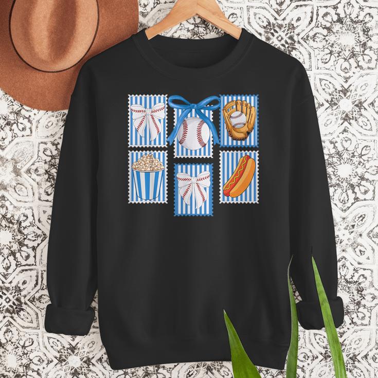 Stamps Coquette Bow Baseball Kids Youth Girls Baseball Mom Women Crewneck Sweatshirt