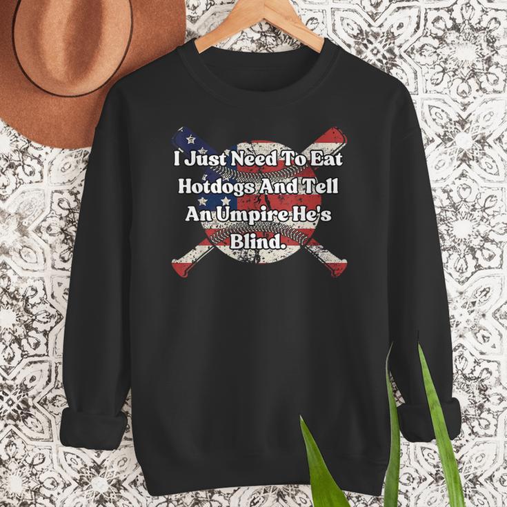 Umpire And Hotdogs 4th July Baseball Moms Women Crewneck Sweatshirt Umpire And Hotdogs 4th July Baseball Moms Women Crewneck Sweatshirt