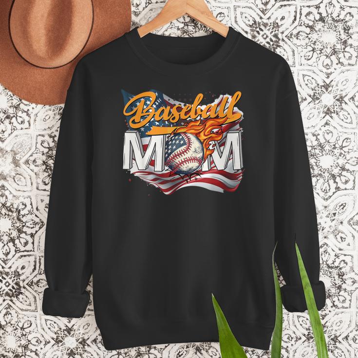 Vintage American Flag Baseball Mom Patriotic 4th July Women Crewneck Sweatshirt Vintage American Flag Baseball Mom Patriotic 4th July Women Crewneck Sweatshirt