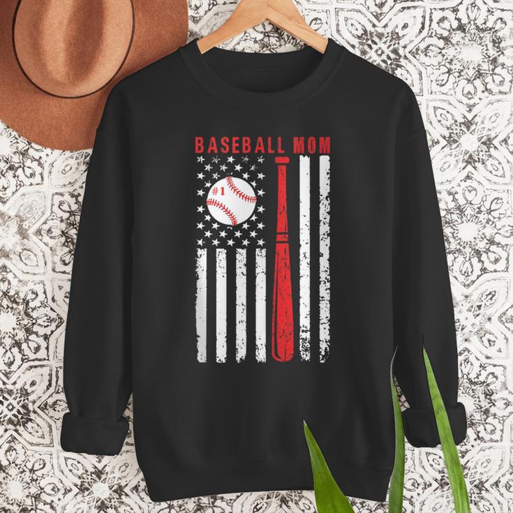 Vintage Baseball Flag Women Baseball Mom Women Crewneck Sweatshirt