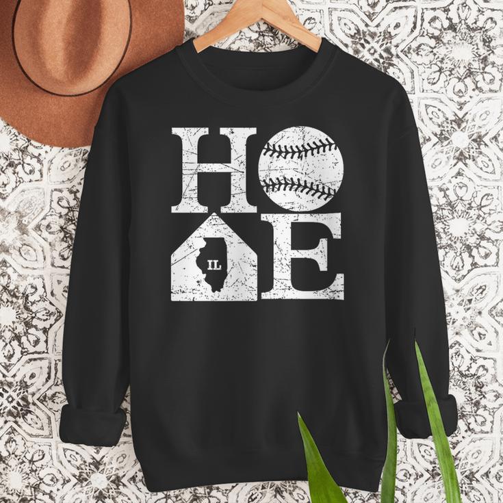 Vintage Baseball Home Illinois State Outline Baseball Mom Women Crewneck Sweatshirt