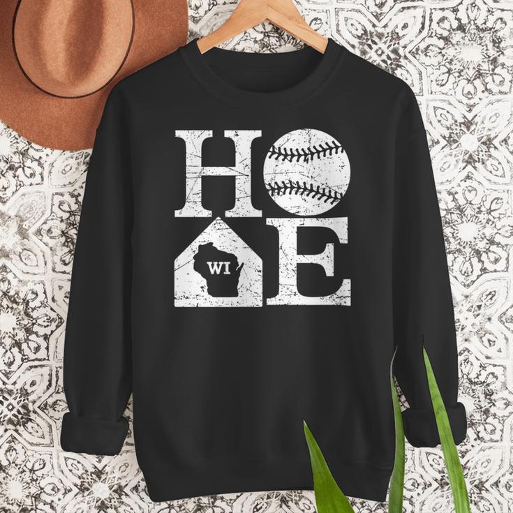 Vintage Baseball Home Wisconsin State Outline Baseball Mom Women Crewneck Sweatshirt Vintage Baseball Home Wisconsin State Outline Baseball Mom Women Crewneck Sweatshirt