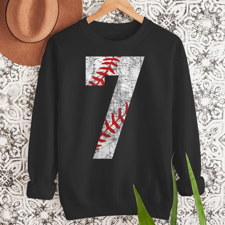 Vintage Baseball Mom 7 Jersey Baseball Favorite Player Women Crewneck Sweatshirt