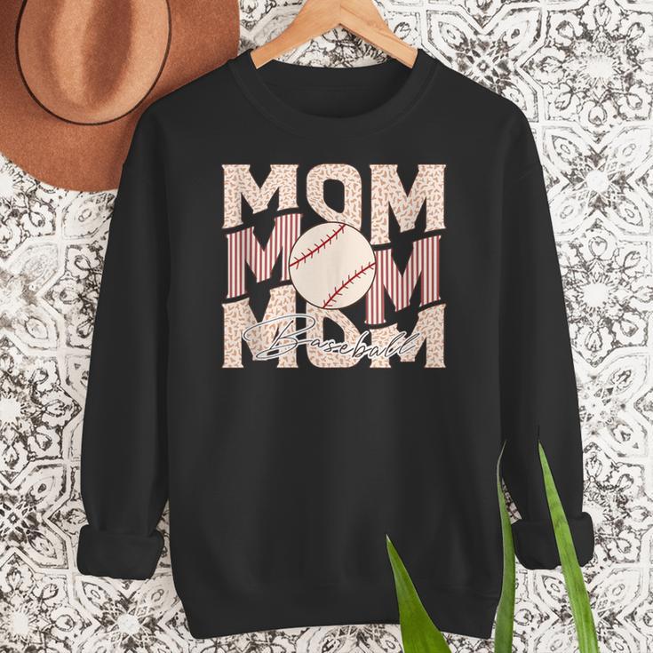 Women's Retro Baseball Mama Distressed Baseball Mom Life Women Crewneck Sweatshirt