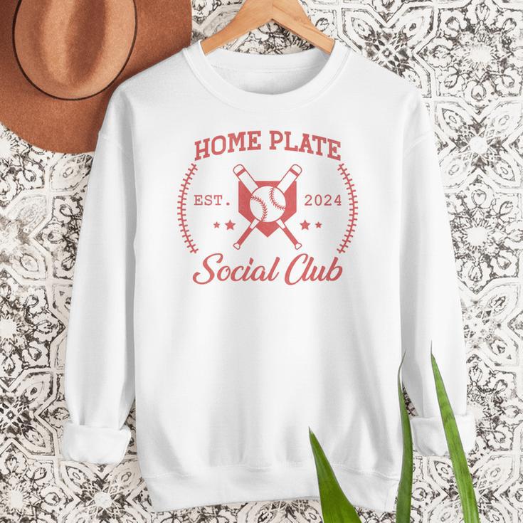 2024 Home Plate Social Club Softball Season Tee Baseball Mom Premium Women Crewneck Sweatshirt