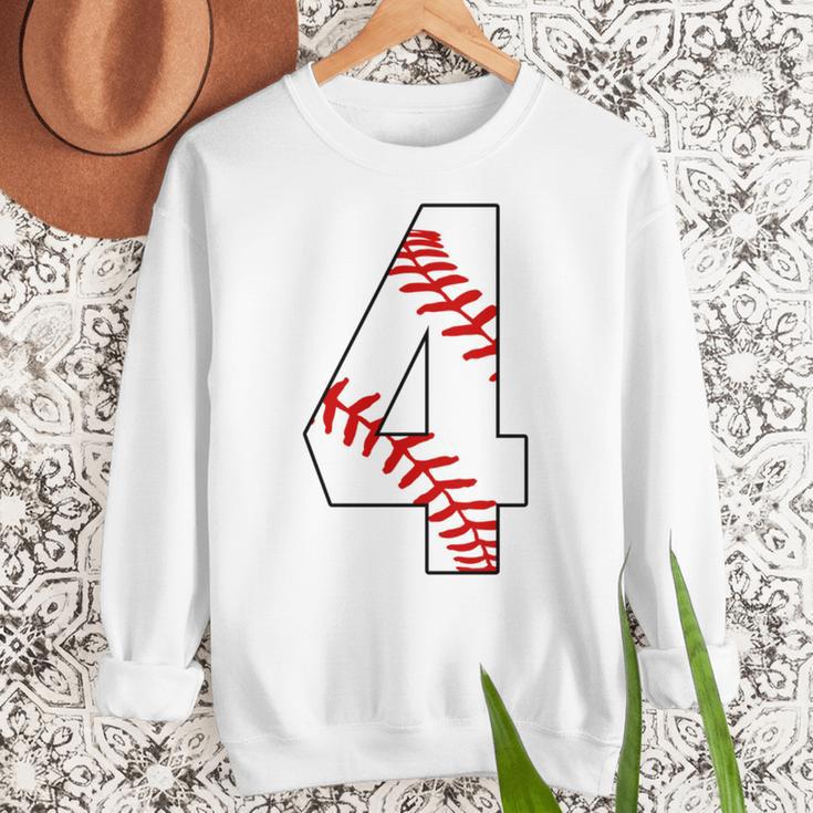 4 Laces 4th Birthday Boy Four Years Baseball Mom T-Shirt Women Crewneck Sweatshirt
