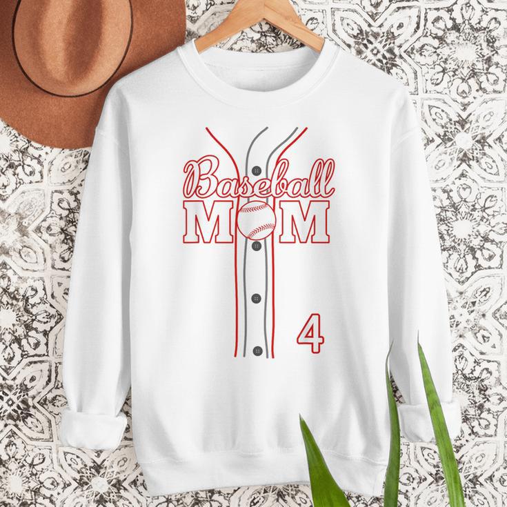 Baseball Mom 4 Number 4 Jersey Team Numbered Jersey Women Crewneck Sweatshirt