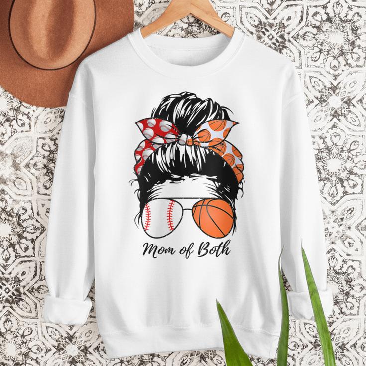 Baseball Mom Basketball Mom Of Both Messy Bun Mother's Day Women Crewneck Sweatshirt Baseball Mom Basketball Mom Of Both Messy Bun Mother's Day Women Crewneck Sweatshirt