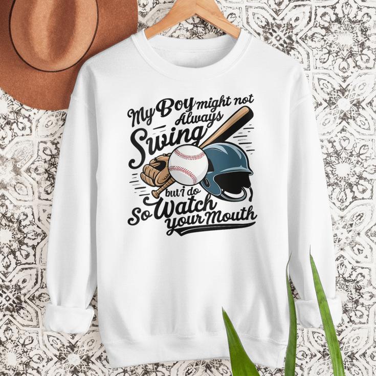 Baseball Mom My Boy Might Not Always Swing But I Do Women Crewneck Sweatshirt