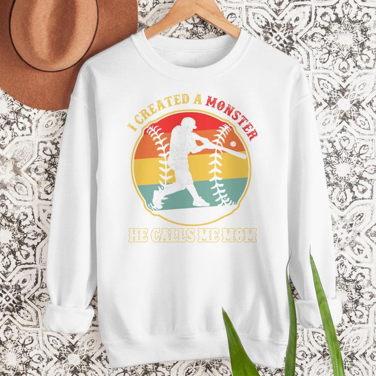 Baseball Mom I Created A Monster He Calls Me Mom Women Crewneck Sweatshirt Baseball Mom I Created A Monster He Calls Me Mom Women Crewneck Sweatshirt