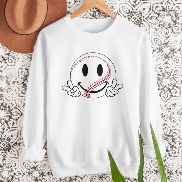 Baseball Mom Era Ball Mom Smile Face Groovy Mother's Day Women Crewneck Sweatshirt Baseball Mom Era Ball Mom Smile Face Groovy Mother's Day Women Crewneck Sweatshirt