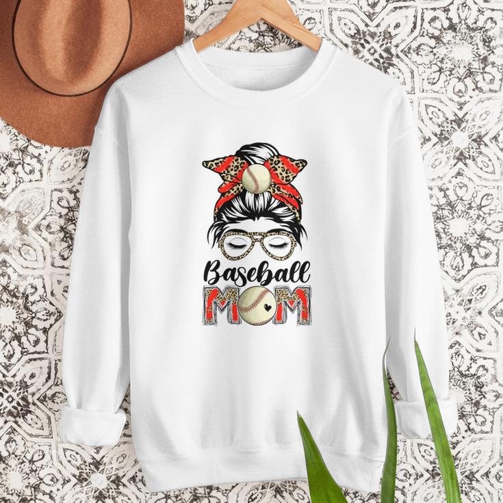 Baseball Mom Game Day Messy Bun Leopard Mother's Day Women Crewneck Sweatshirt Baseball Mom Game Day Messy Bun Leopard Mother's Day Women Crewneck Sweatshirt