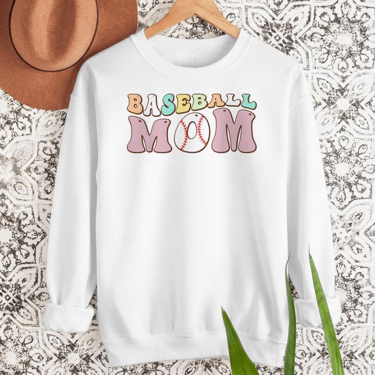 Baseball Mom Groovy Game Day Women Crewneck Sweatshirt